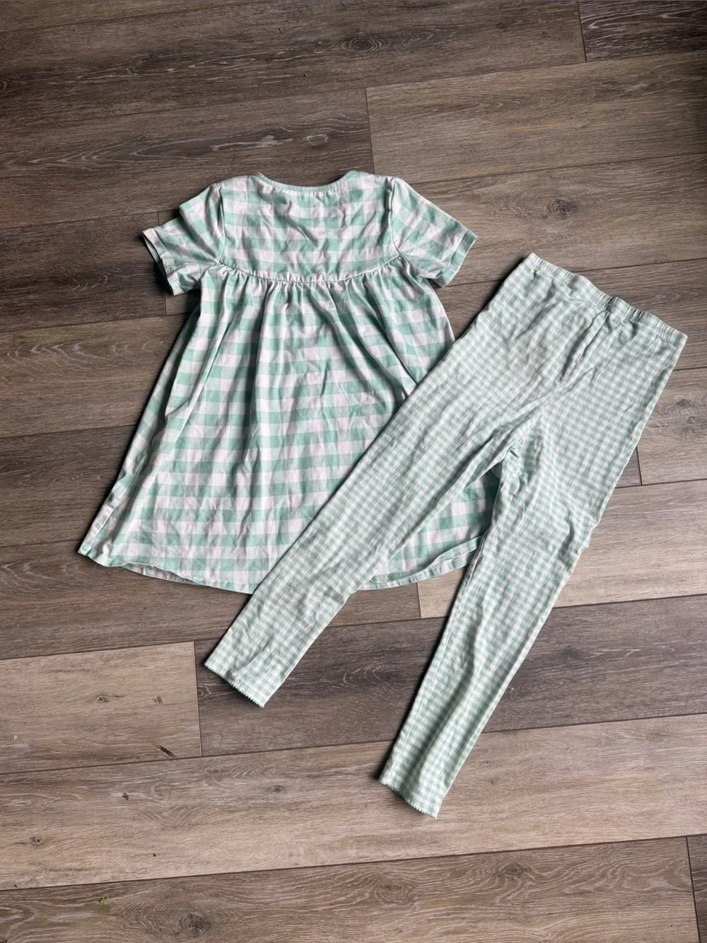 SweetHoney Mint & White Gingham Set with Pink Apple Buttons